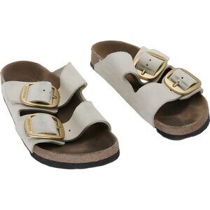 Birkenstock White Sandals with Gold Buckles